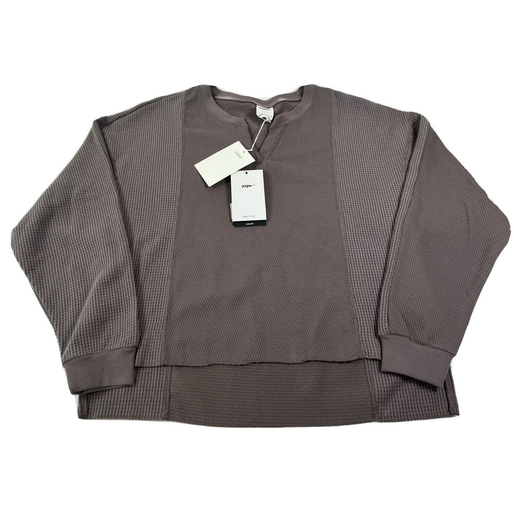 Nike Yoga Dri-FIT Waffle Tee Long Sleeve Purple Size Small